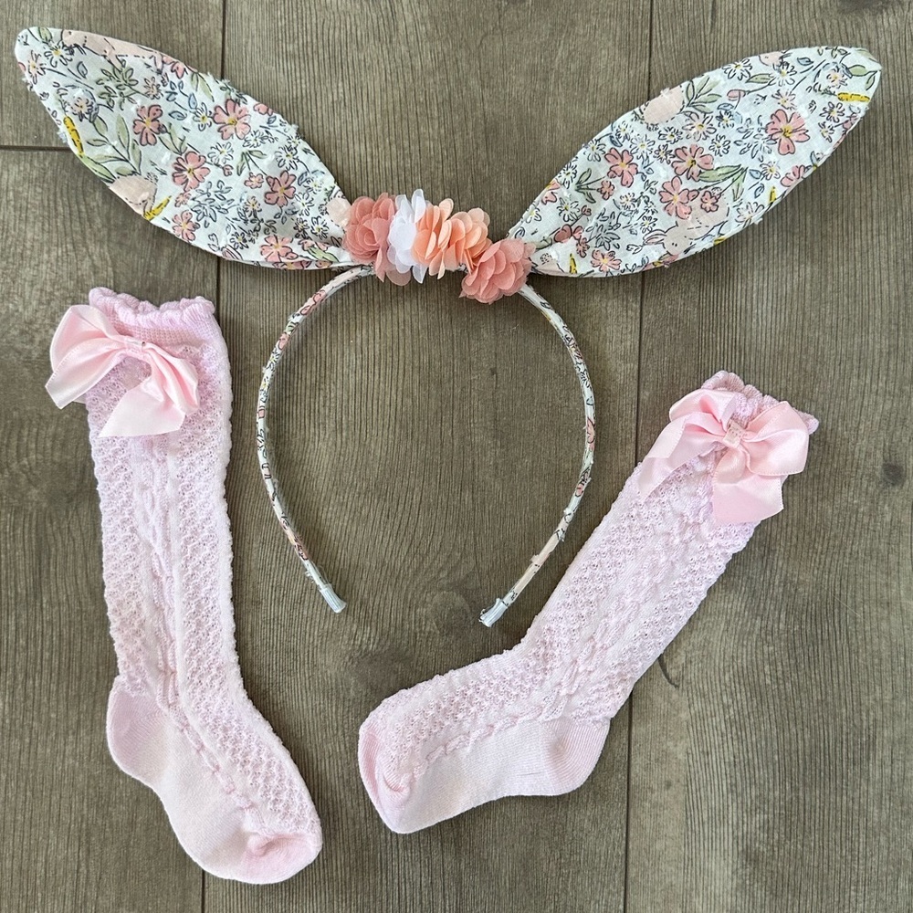 Catherine Malandrino Baby Girl Bunny Ears Floral Headband & Knee High Socks